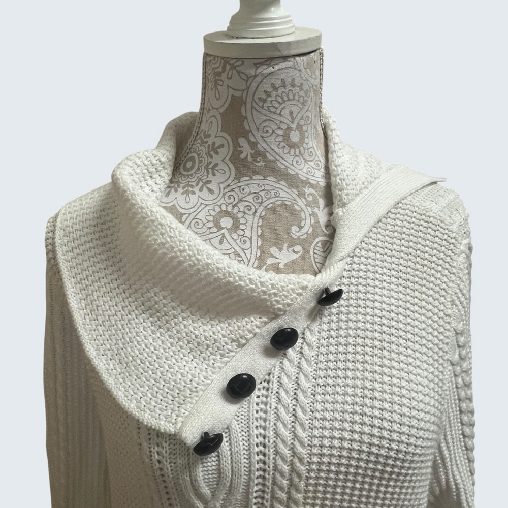 Jeanne Pierre Woman Ivory Cotton Cable Knit Shawl Collar Cardigan Sweater 1X - Picture 11 of 16